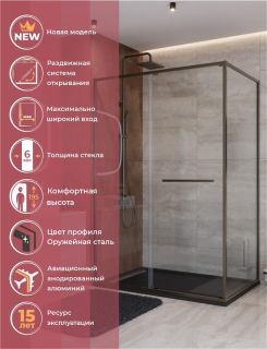 Душевой уголок CEZARES LUX-AH-FS-11-140/90-C-GM оружейная сталь